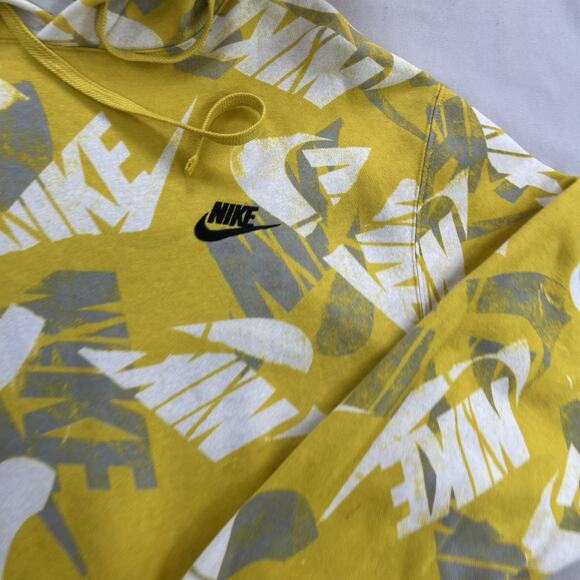 Nike Sportswear All Over Print Pullover Hoodie Sweatshirt Yellow Mens Medium - Picture 3 of 8